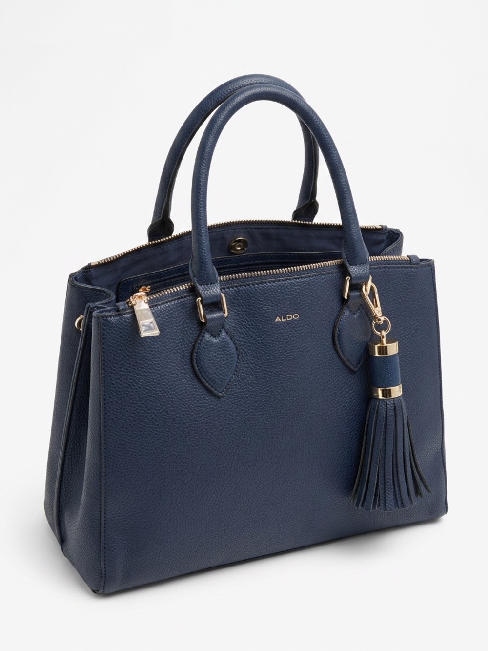 ALDO Navy Pebbled Vegan Leather Satchel with Tassel charm